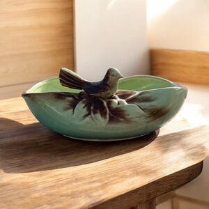 Vintage 1940's McCoy "Bird Bath" Green And Brown Bowl/ Planter